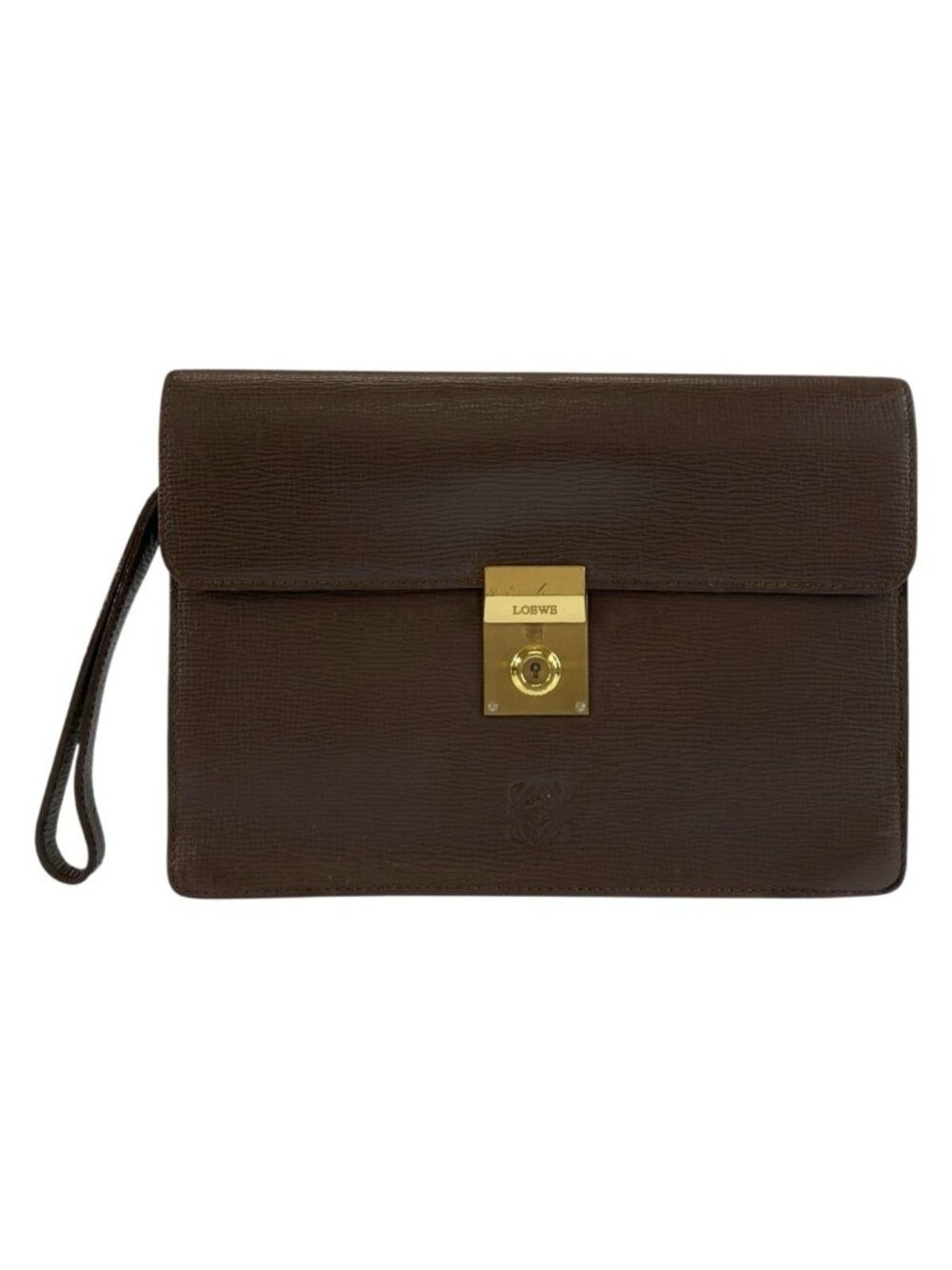 Loewe Anagram Brown Gold Leather Clutch